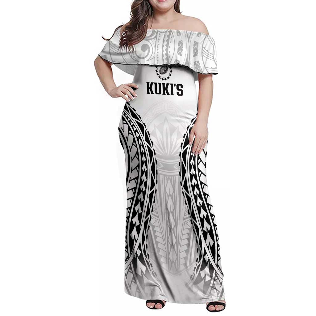 World Rugby Cook Islands Family Matching Off Shoulder Maxi Dress and Hawaiian Shirt Kukis Make History LT9 Mom's Dress White - Polynesian Pride