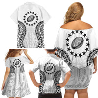 World Rugby Cook Islands Family Matching Off Shoulder Short Dress and Hawaiian Shirt Kukis Make History LT9 - Polynesian Pride