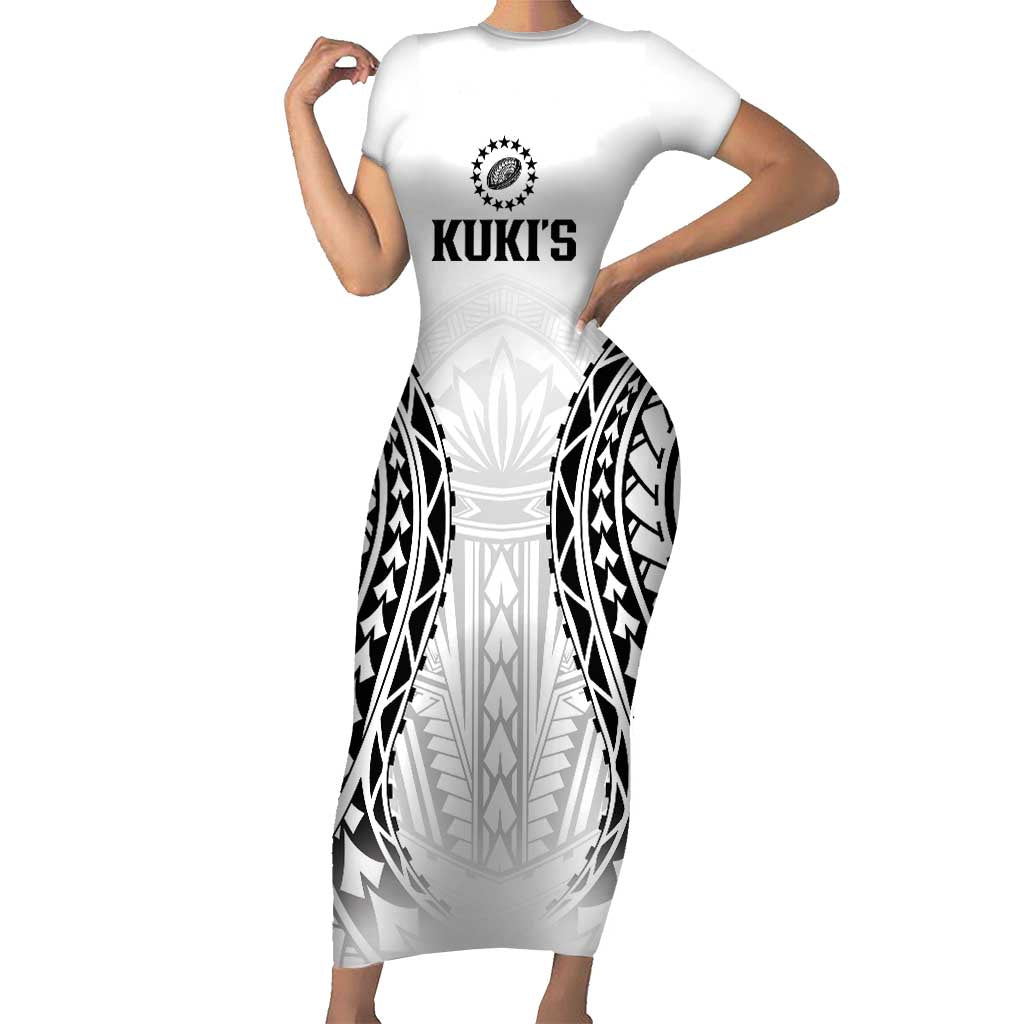 World Rugby Cook Islands Family Matching Short Sleeve Bodycon Dress and Hawaiian Shirt Kukis Make History LT9 Mom's Dress White - Polynesian Pride
