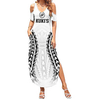 World Rugby Cook Islands Family Matching Summer Maxi Dress and Hawaiian Shirt Kukis Make History LT9 Mom's Dress White - Polynesian Pride