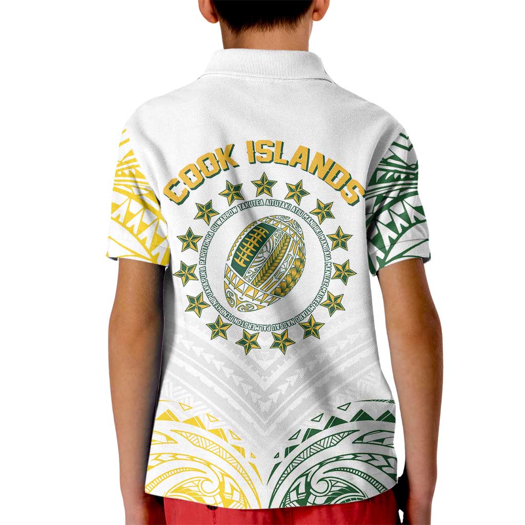 World Rugby Cook Islands Kid Polo Shirt White Polynesian Tribal Pattern - Polynesian Pride