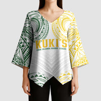 World Rugby Cook Islands Kimono Sleeve Blouse White Polynesian Tribal Pattern LT9 - Polynesian Pride