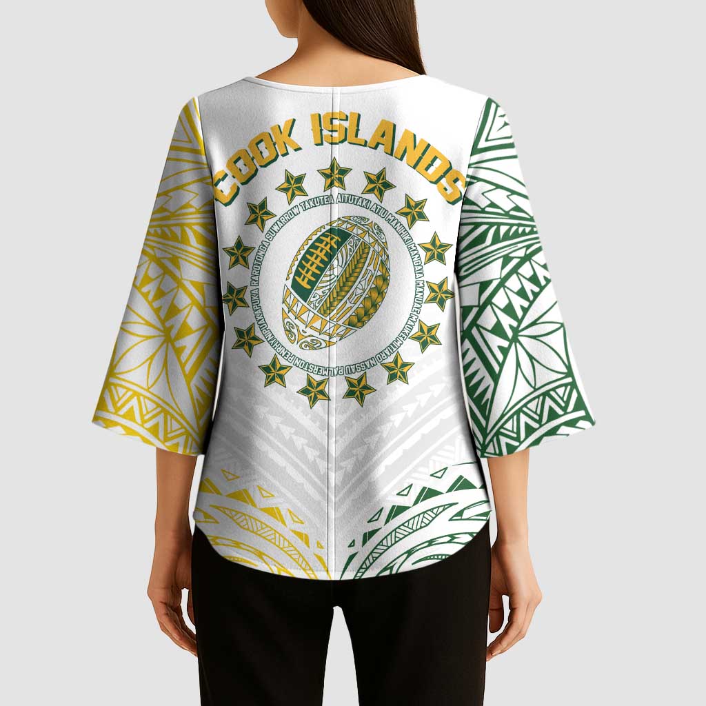 World Rugby Cook Islands Kimono Sleeve Blouse White Polynesian Tribal Pattern LT9 - Polynesian Pride