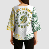 World Rugby Cook Islands Kimono Sleeve Blouse White Polynesian Tribal Pattern LT9 - Polynesian Pride