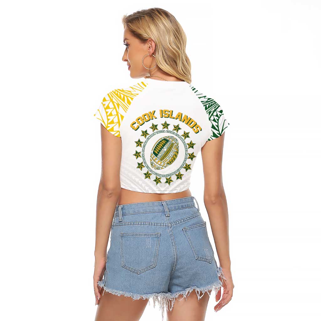 World Rugby Cook Islands Raglan Cropped T Shirt White Polynesian Tribal Pattern - Polynesian Pride