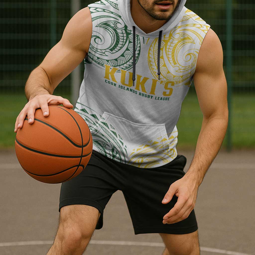 World Rugby Cook Islands Sleeveless Hoodie White Polynesian Tribal Pattern - Polynesian Pride