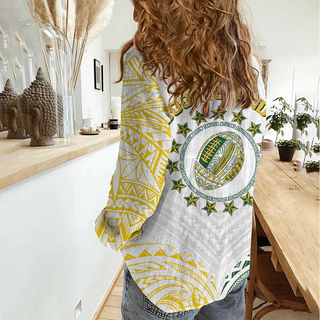 World Rugby Cook Islands Women Casual Shirt White Polynesian Tribal Pattern - Polynesian Pride