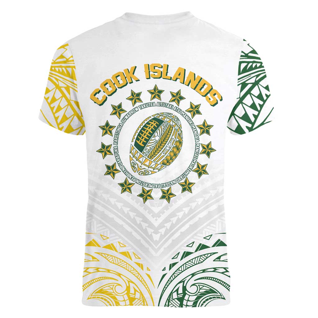 World Rugby Cook Islands Women V-Neck T-Shirt White Polynesian Tribal Pattern - Polynesian Pride