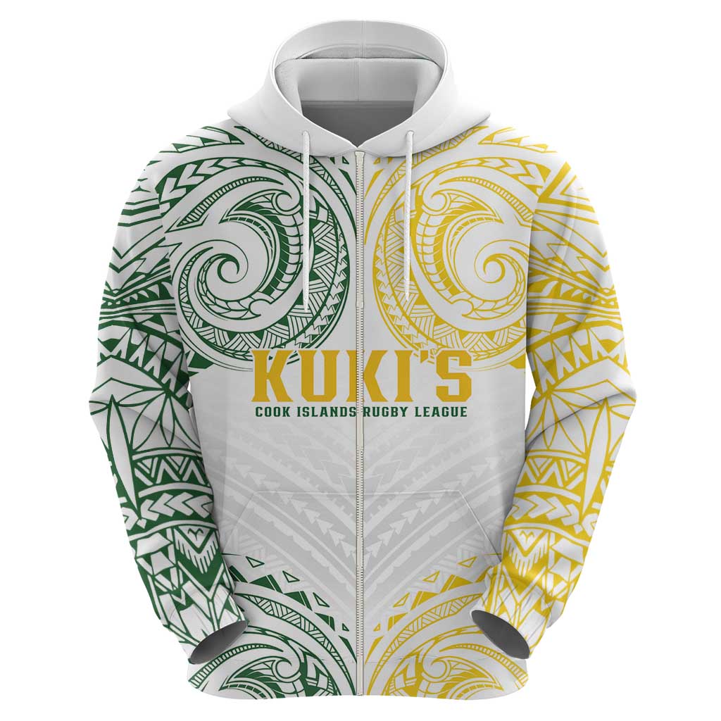 World Rugby Cook Islands Zip Hoodie White Polynesian Tribal Pattern LT9 - Polynesian Pride