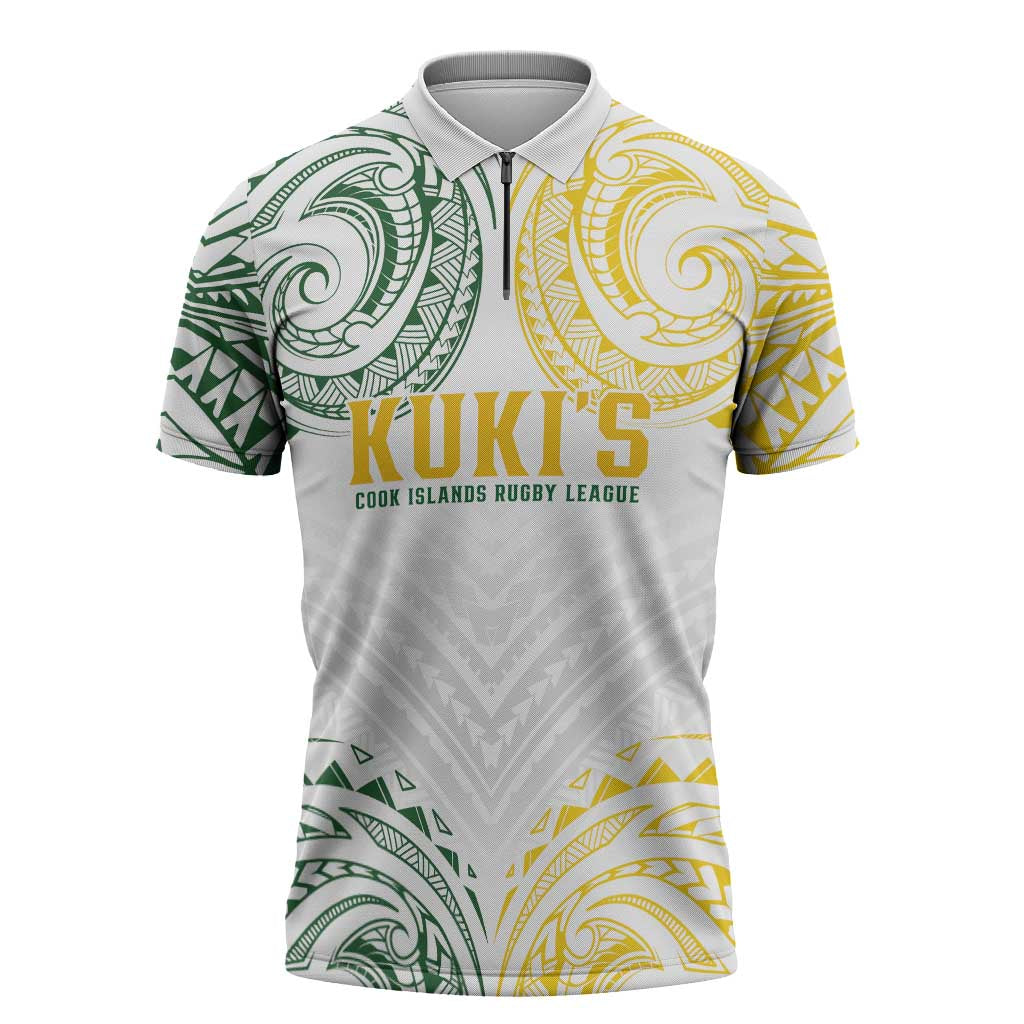 World Rugby Cook Islands Zipper Polo Shirt White Polynesian Tribal Pattern LT9 White - Polynesian Pride