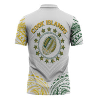 World Rugby Cook Islands Zipper Polo Shirt White Polynesian Tribal Pattern LT9 - Polynesian Pride