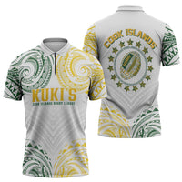 World Rugby Cook Islands Zipper Polo Shirt White Polynesian Tribal Pattern LT9 - Polynesian Pride