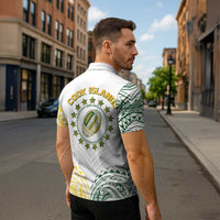 World Rugby Cook Islands Zipper Polo Shirt White Polynesian Tribal Pattern LT9 - Polynesian Pride