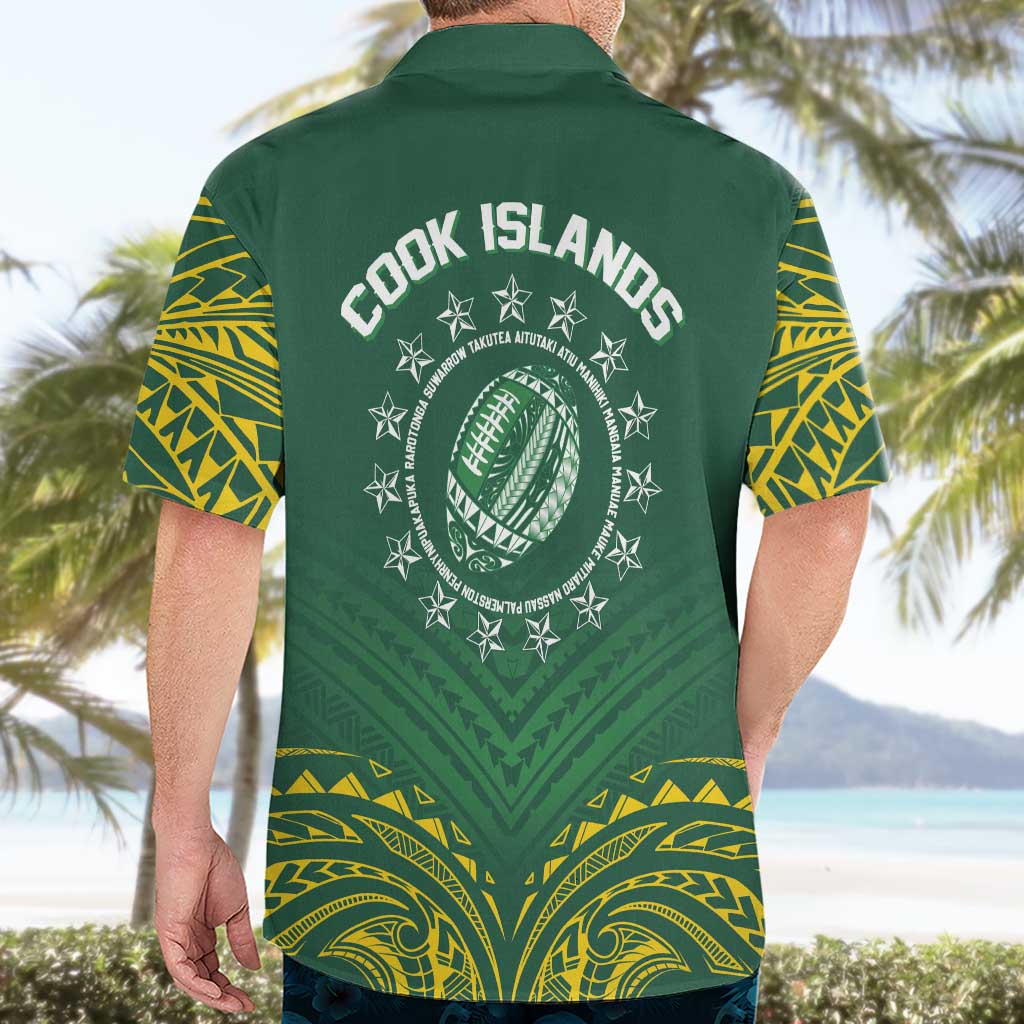 World Rugby Cook Islands Hawaiian Shirt Green Polynesian Tribal Pattern - Polynesian Pride