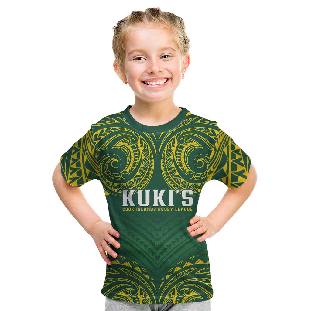 World Rugby Cook Islands Kid T Shirt Green Polynesian Tribal Pattern - Polynesian Pride