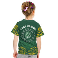 World Rugby Cook Islands Kid T Shirt Green Polynesian Tribal Pattern - Polynesian Pride