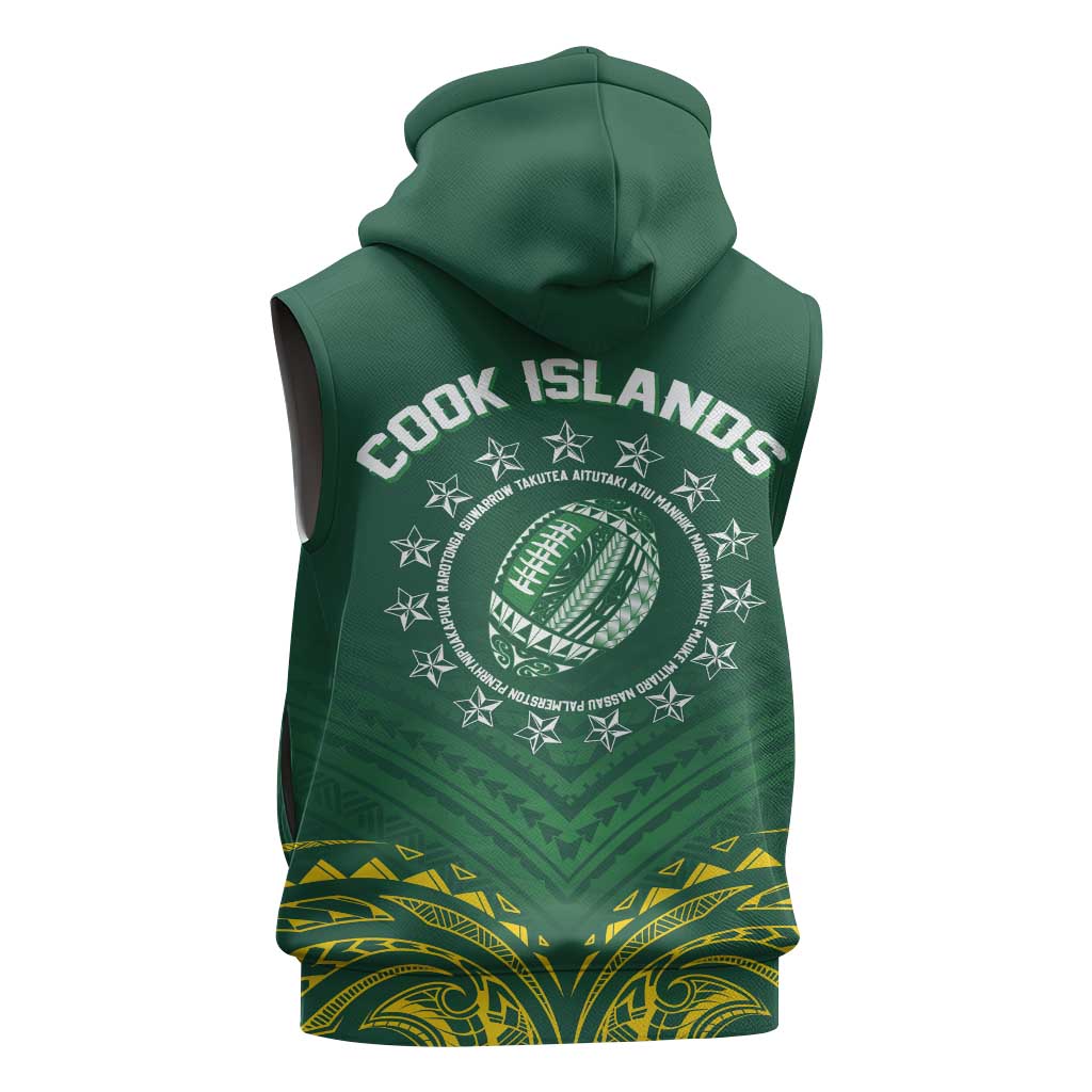 World Rugby Cook Islands Sleeveless Hoodie Green Polynesian Tribal Pattern LT9 - Polynesian Pride