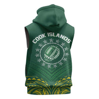 World Rugby Cook Islands Sleeveless Hoodie Green Polynesian Tribal Pattern LT9 - Polynesian Pride