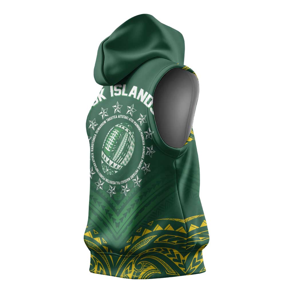 World Rugby Cook Islands Sleeveless Hoodie Green Polynesian Tribal Pattern LT9 - Polynesian Pride