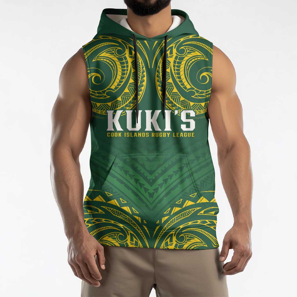 World Rugby Cook Islands Sleeveless Hoodie Green Polynesian Tribal Pattern LT9 - Polynesian Pride