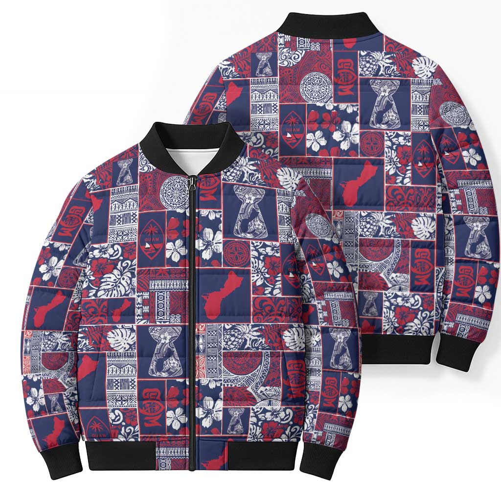 Guam Felis Pasgua Bomber Puffer Jacket Pacific Patchwork Xmas Vibes - Polynesian Pride