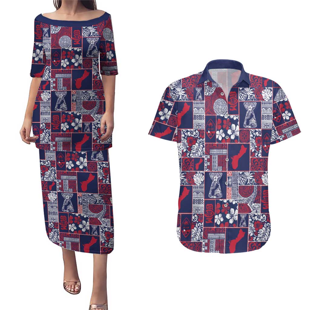 Guam Felis Pasgua Couples Matching Puletasi and Hawaiian Shirt Pacific Patchwork Xmas Vibes - Polynesian Pride