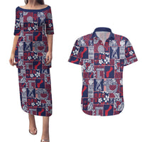 Guam Felis Pasgua Couples Matching Puletasi and Hawaiian Shirt Pacific Patchwork Xmas Vibes - Polynesian Pride
