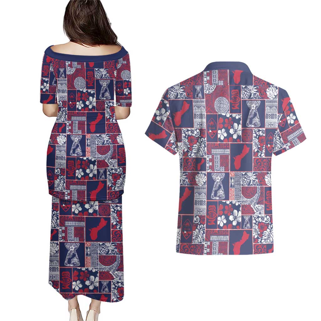 Guam Felis Pasgua Couples Matching Puletasi and Hawaiian Shirt Pacific Patchwork Xmas Vibes - Polynesian Pride