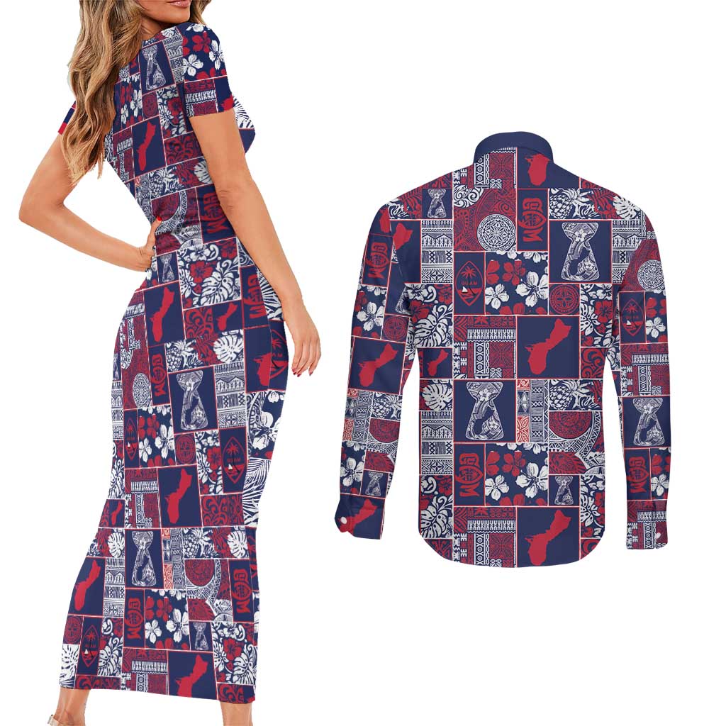 Guam Felis Pasgua Couples Matching Short Sleeve Bodycon Dress and Long Sleeve Button Shirt Pacific Patchwork Xmas Vibes - Polynesian Pride