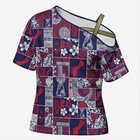 Guam Felis Pasgua Cross Shoulder Shirt Pacific Patchwork Xmas Vibes - Polynesian Pride