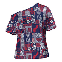 Guam Felis Pasgua Cross Shoulder Shirt Pacific Patchwork Xmas Vibes - Polynesian Pride