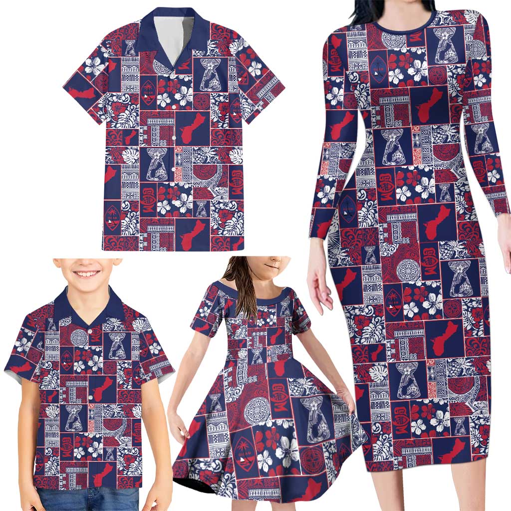 Guam Felis Pasgua Family Matching Long Sleeve Bodycon Dress and Hawaiian Shirt Pacific Patchwork Xmas Vibes - Polynesian Pride
