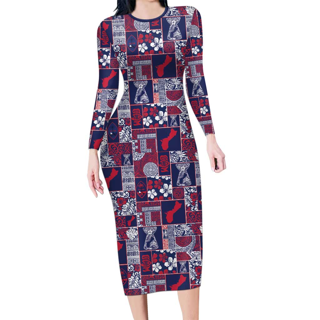 Guam Felis Pasgua Family Matching Long Sleeve Bodycon Dress and Hawaiian Shirt Pacific Patchwork Xmas Vibes LT9 Mom's Dress Blue - Polynesian Pride