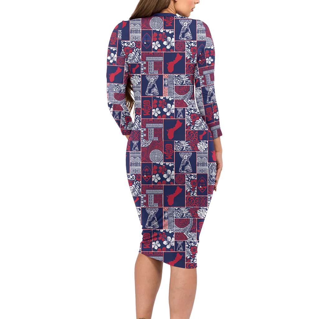 Guam Felis Pasgua Family Matching Long Sleeve Bodycon Dress and Hawaiian Shirt Pacific Patchwork Xmas Vibes LT9 - Polynesian Pride
