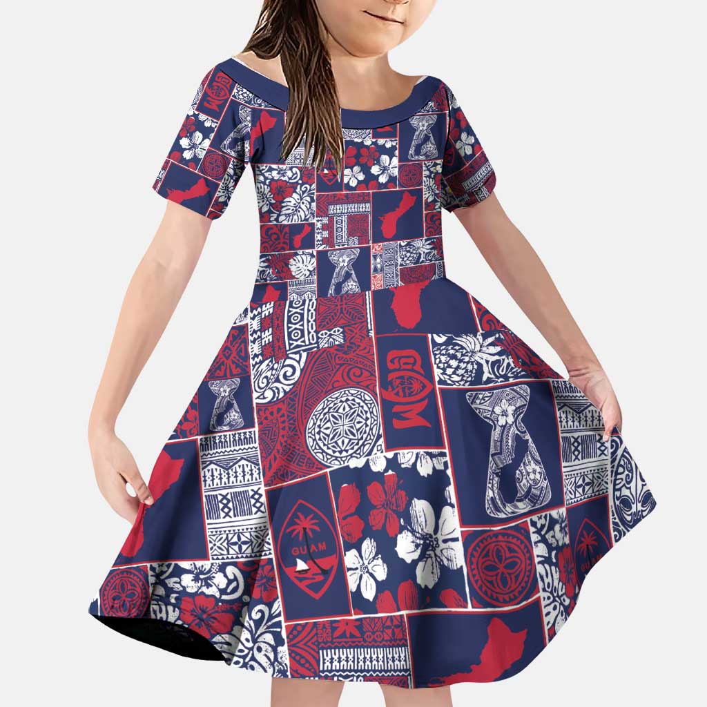 Guam Felis Pasgua Family Matching Mermaid Dress and Hawaiian Shirt Pacific Patchwork Xmas Vibes LT9 Daughter's Dress Blue - Polynesian Pride