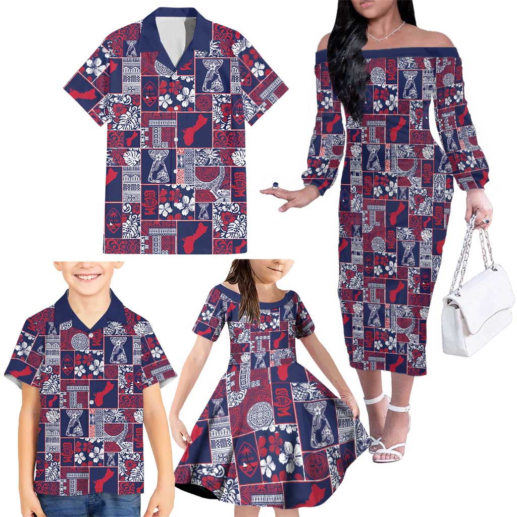 Guam Felis Pasgua Family Matching Off The Shoulder Long Sleeve Dress and Hawaiian Shirt Pacific Patchwork Xmas Vibes LT9 - Polynesian Pride