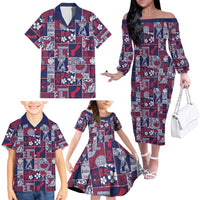 Guam Felis Pasgua Family Matching Off The Shoulder Long Sleeve Dress and Hawaiian Shirt Pacific Patchwork Xmas Vibes LT9 - Polynesian Pride