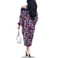 Guam Felis Pasgua Family Matching Off The Shoulder Long Sleeve Dress and Hawaiian Shirt Pacific Patchwork Xmas Vibes LT9 - Polynesian Pride