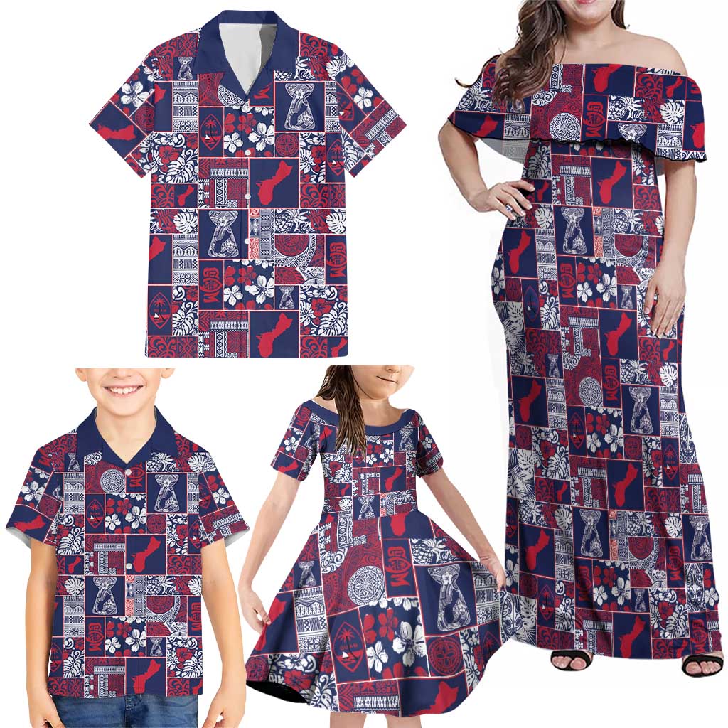 Guam Felis Pasgua Family Matching Off Shoulder Maxi Dress and Hawaiian Shirt Pacific Patchwork Xmas Vibes LT9 - Polynesian Pride