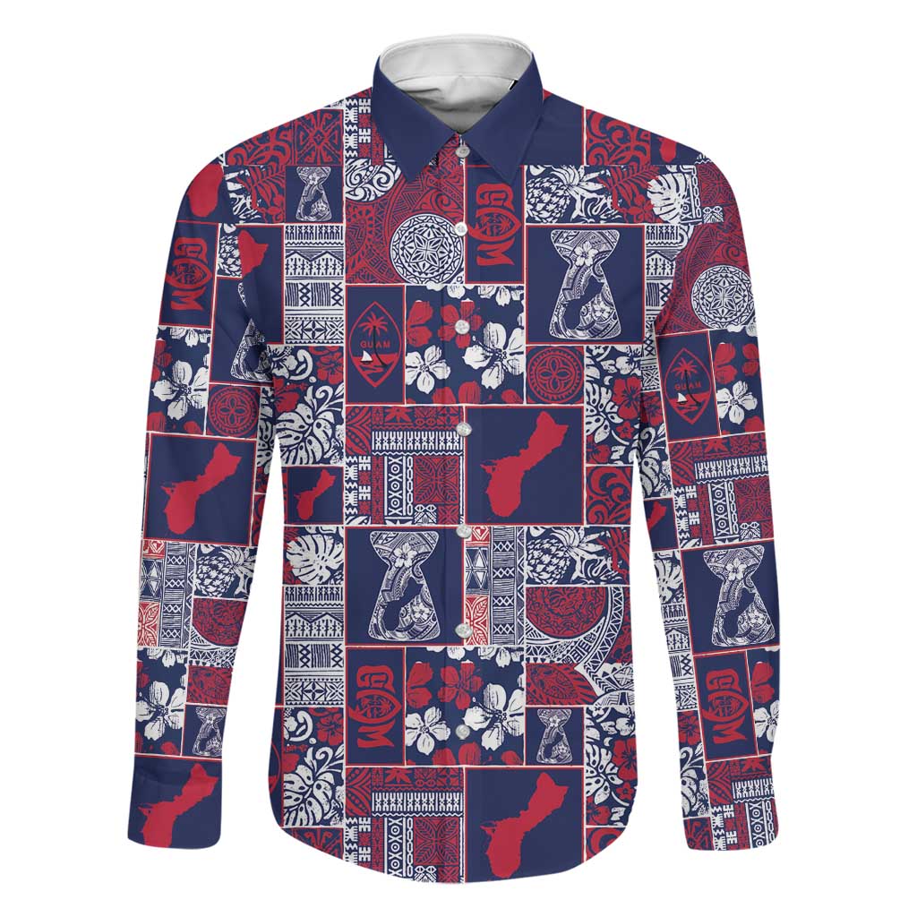Guam Felis Pasgua Family Matching Off Shoulder Maxi Dress and Hawaiian Shirt Pacific Patchwork Xmas Vibes LT9 Dad's Shirt - Long Sleeve Blue - Polynesian Pride