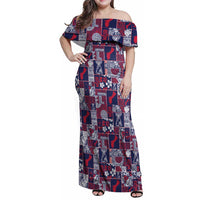 Guam Felis Pasgua Family Matching Off Shoulder Maxi Dress and Hawaiian Shirt Pacific Patchwork Xmas Vibes LT9 Mom's Dress Blue - Polynesian Pride