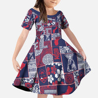 Guam Felis Pasgua Family Matching Off Shoulder Short Dress and Hawaiian Shirt Pacific Patchwork Xmas Vibes LT9 Daughter's Dress Blue - Polynesian Pride
