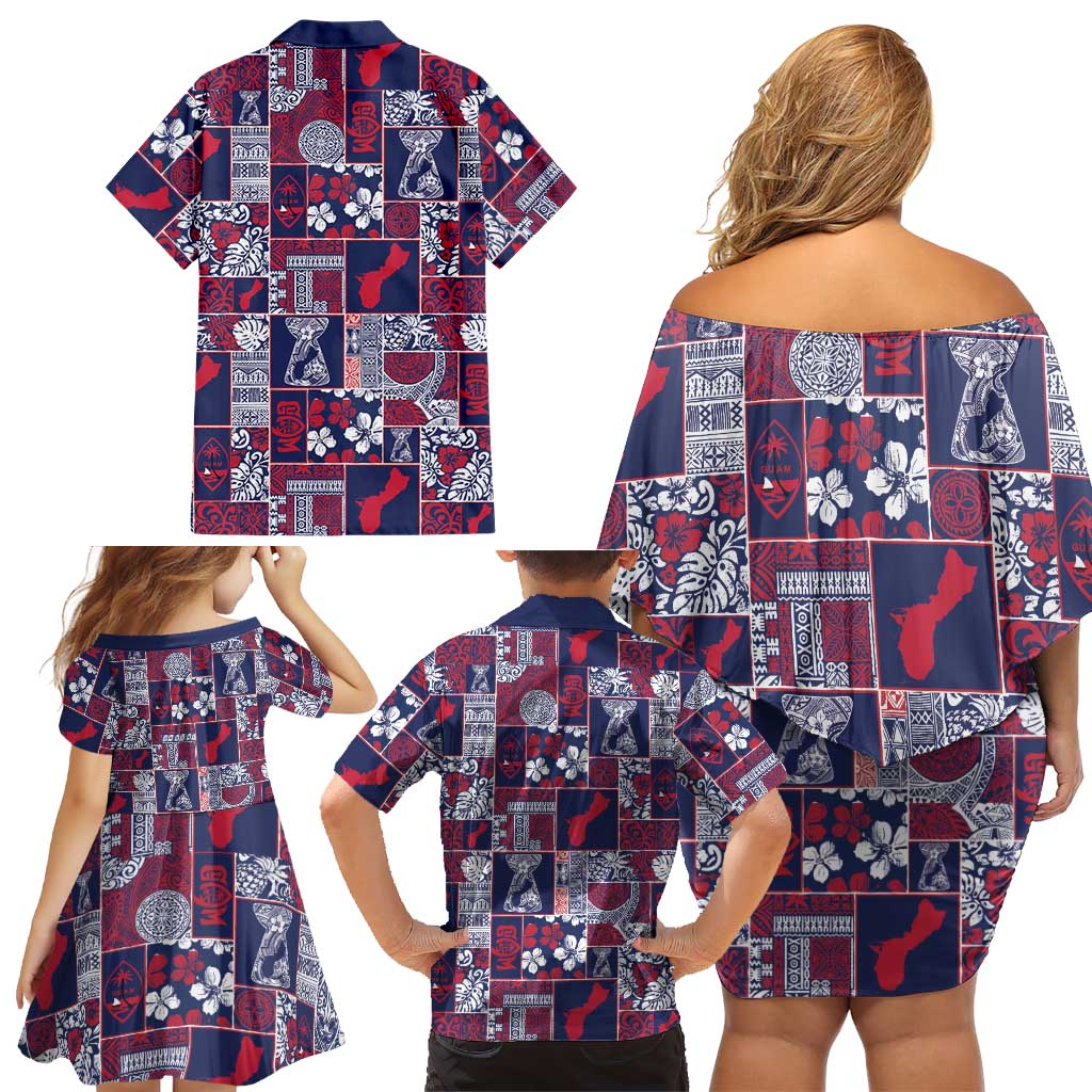 Guam Felis Pasgua Family Matching Off Shoulder Short Dress and Hawaiian Shirt Pacific Patchwork Xmas Vibes LT9 - Polynesian Pride