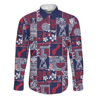Guam Felis Pasgua Family Matching Off Shoulder Short Dress and Hawaiian Shirt Pacific Patchwork Xmas Vibes LT9 Dad's Shirt - Long Sleeve Blue - Polynesian Pride