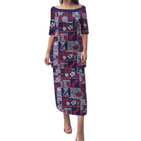 Guam Felis Pasgua Family Matching Puletasi and Hawaiian Shirt Pacific Patchwork Xmas Vibes LT9 Mom's Dress Blue - Polynesian Pride
