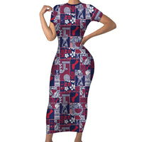 Guam Felis Pasgua Family Matching Short Sleeve Bodycon Dress and Hawaiian Shirt Pacific Patchwork Xmas Vibes LT9 Mom's Dress Blue - Polynesian Pride