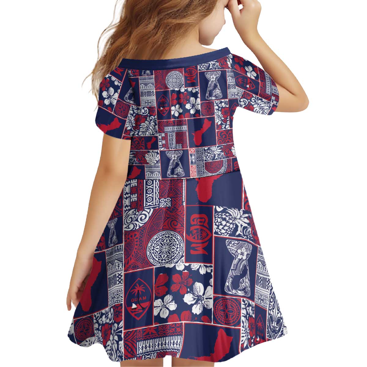 Guam Felis Pasgua Kid Short Sleeve Dress Pacific Patchwork Xmas Vibes - Polynesian Pride