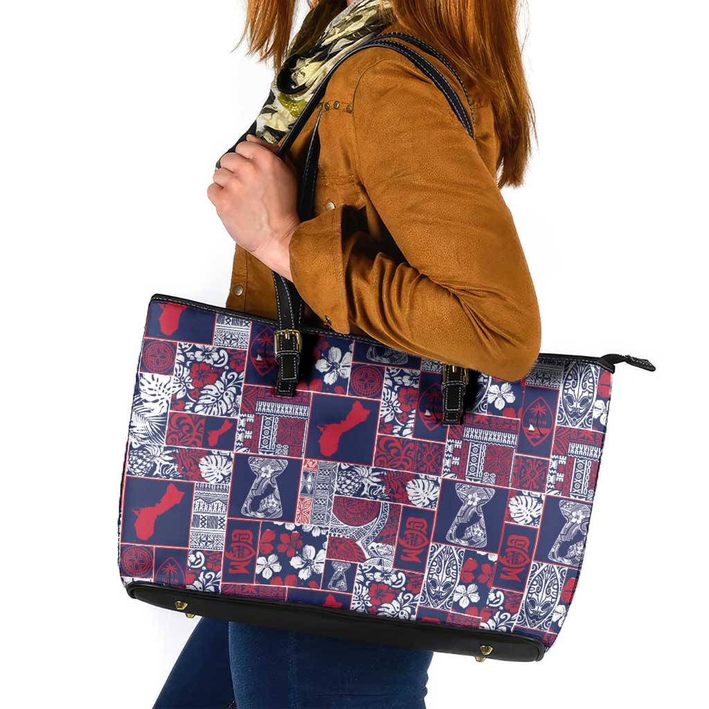 Guam Felis Pasgua Leather Tote Bag Pacific Patchwork Xmas Vibes - Polynesian Pride