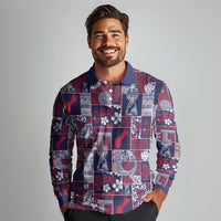 Guam Felis Pasgua Long Sleeve Polo Shirt Pacific Patchwork Xmas Vibes LT9 - Polynesian Pride