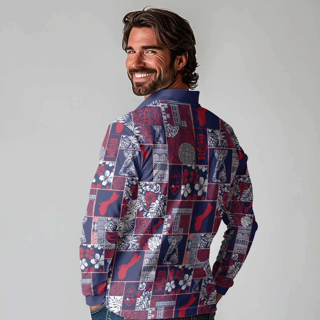 Guam Felis Pasgua Long Sleeve Polo Shirt Pacific Patchwork Xmas Vibes LT9 - Polynesian Pride
